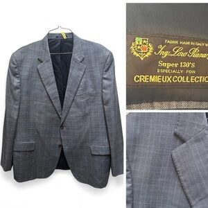 Daniel Cremieux Denver Model Blazer Ing Loro Piana Wool Gray Plaid Size 50L